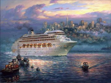 Cityscape Painting - The Rising Fog cityscape modern city scenes ship cruise